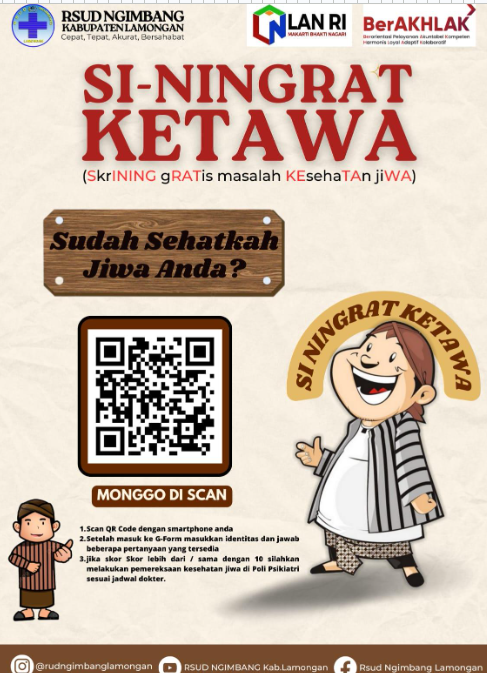 SI NINGRAT KETAWA, Skrining Gratis Kesehatan Jiwa Bisa Diakses dari Gawai